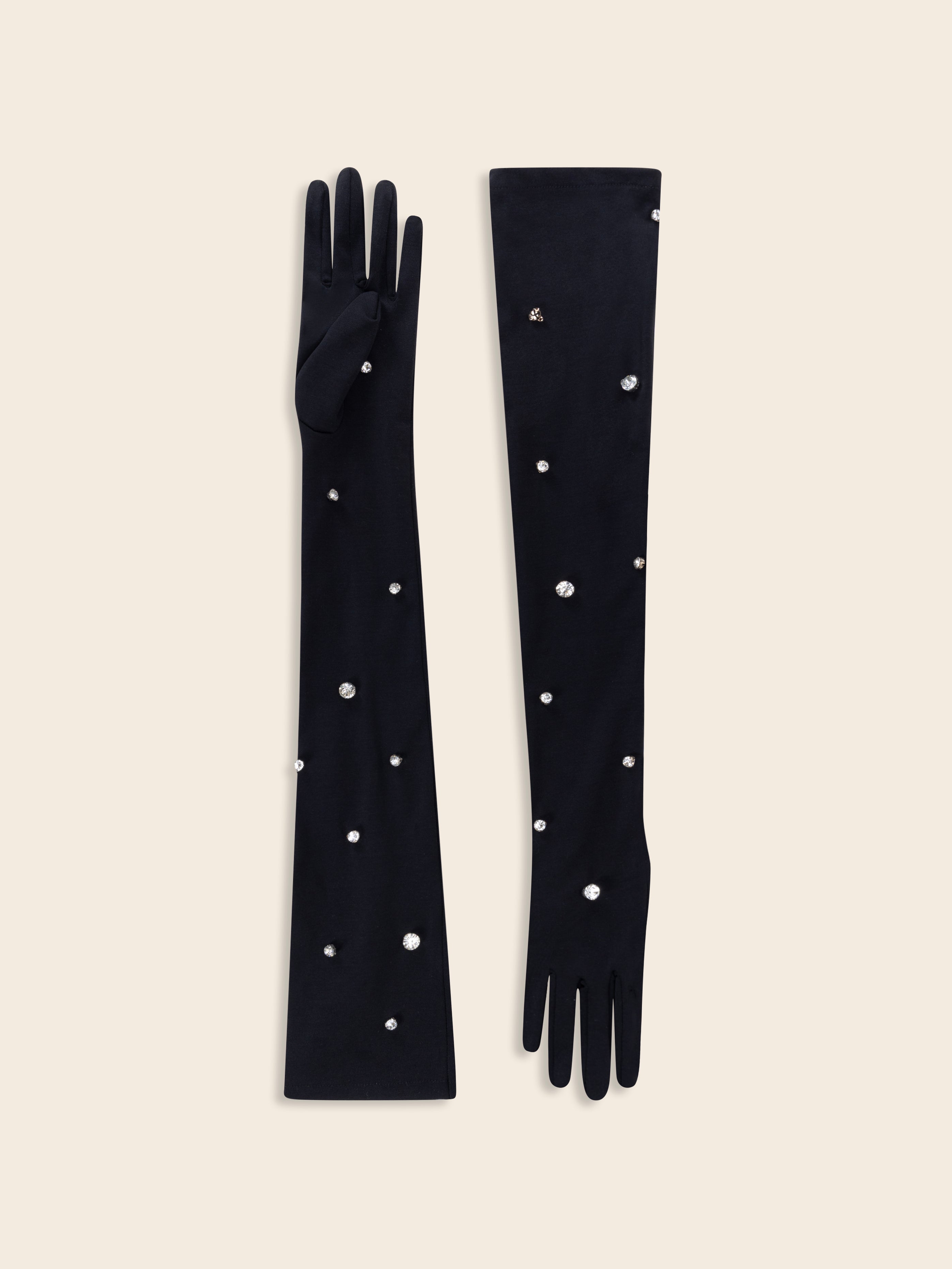 Black Jersey Gloves with White Stone Embellishment – Leam Almes EU