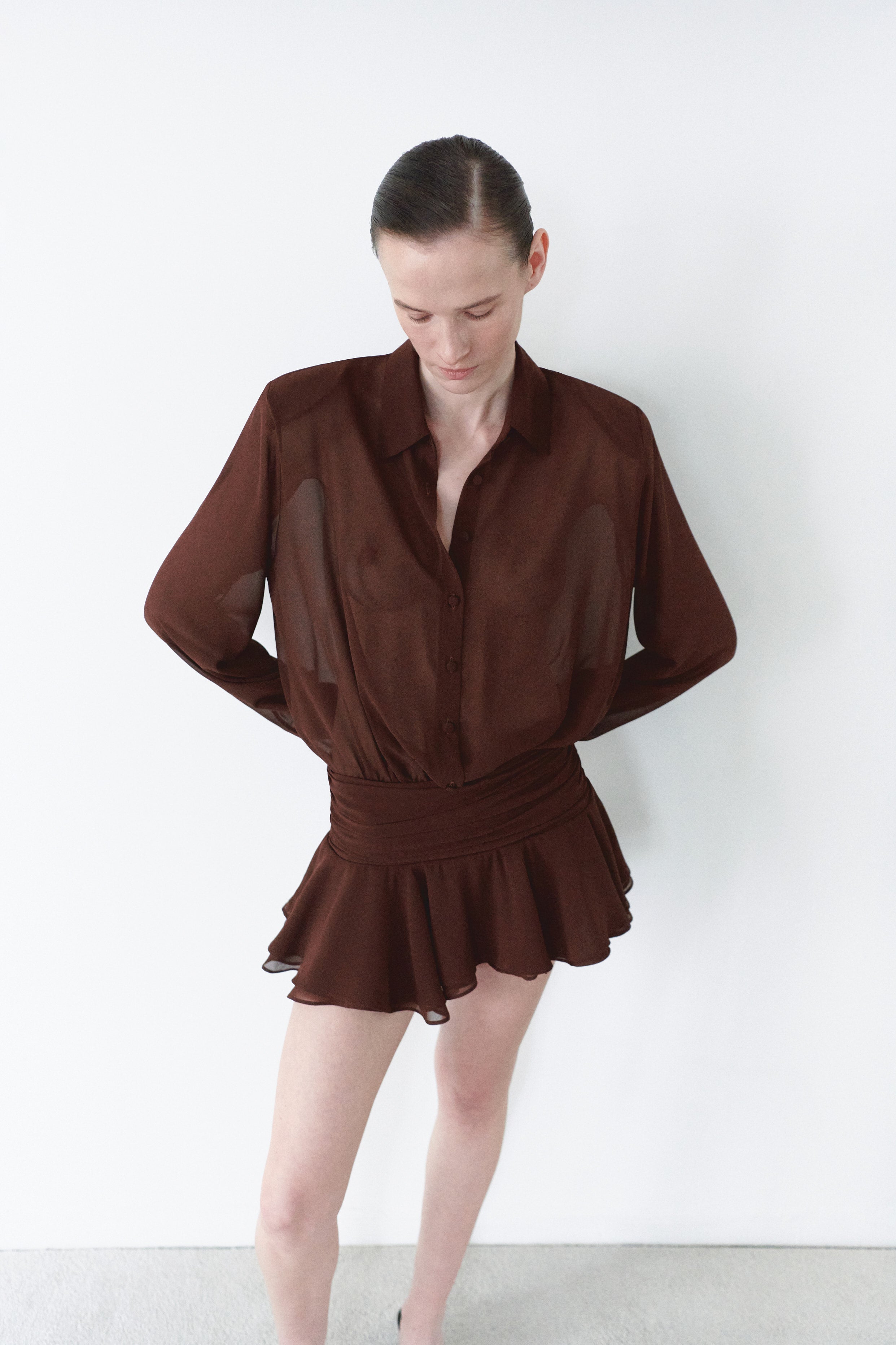 Brown Chiffon Shirt Dress