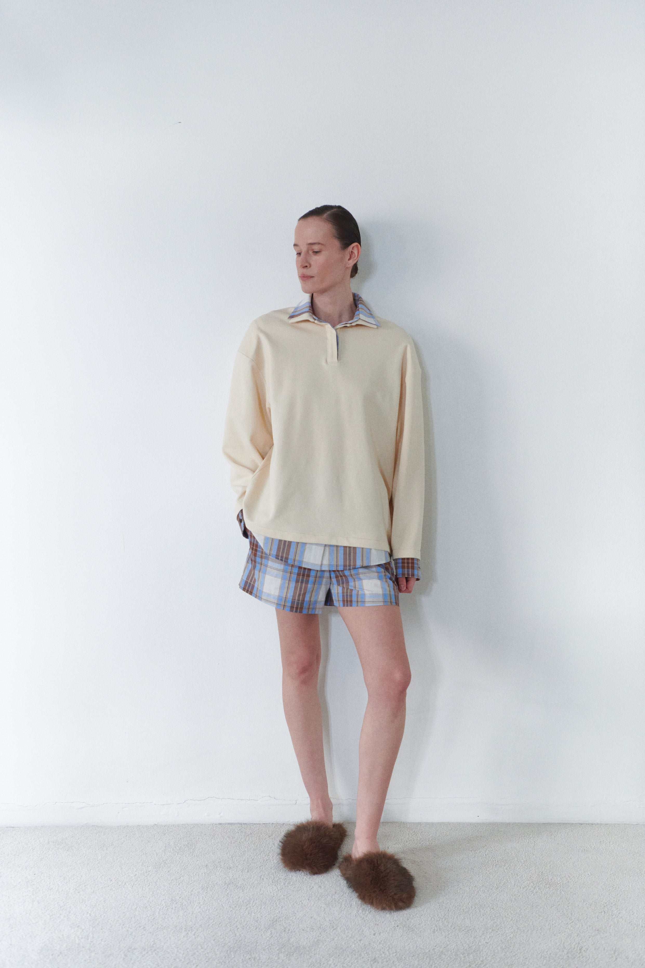Blue Plaid Short With Button Details