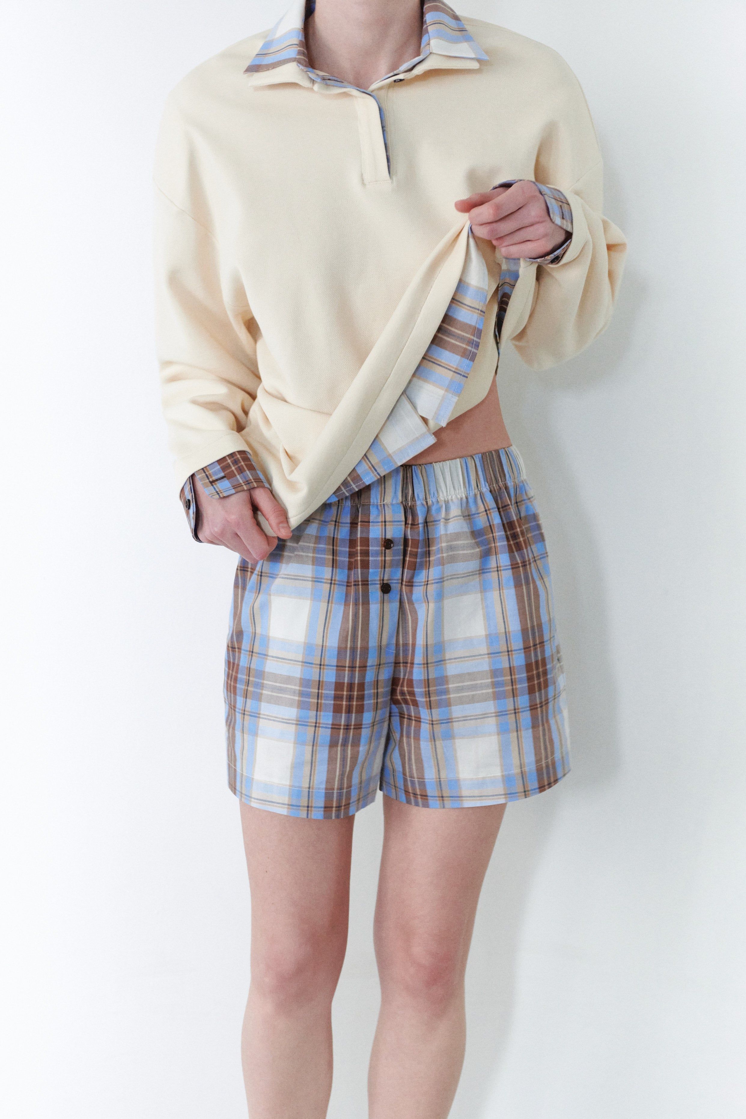 Blue Plaid Short With Button Details