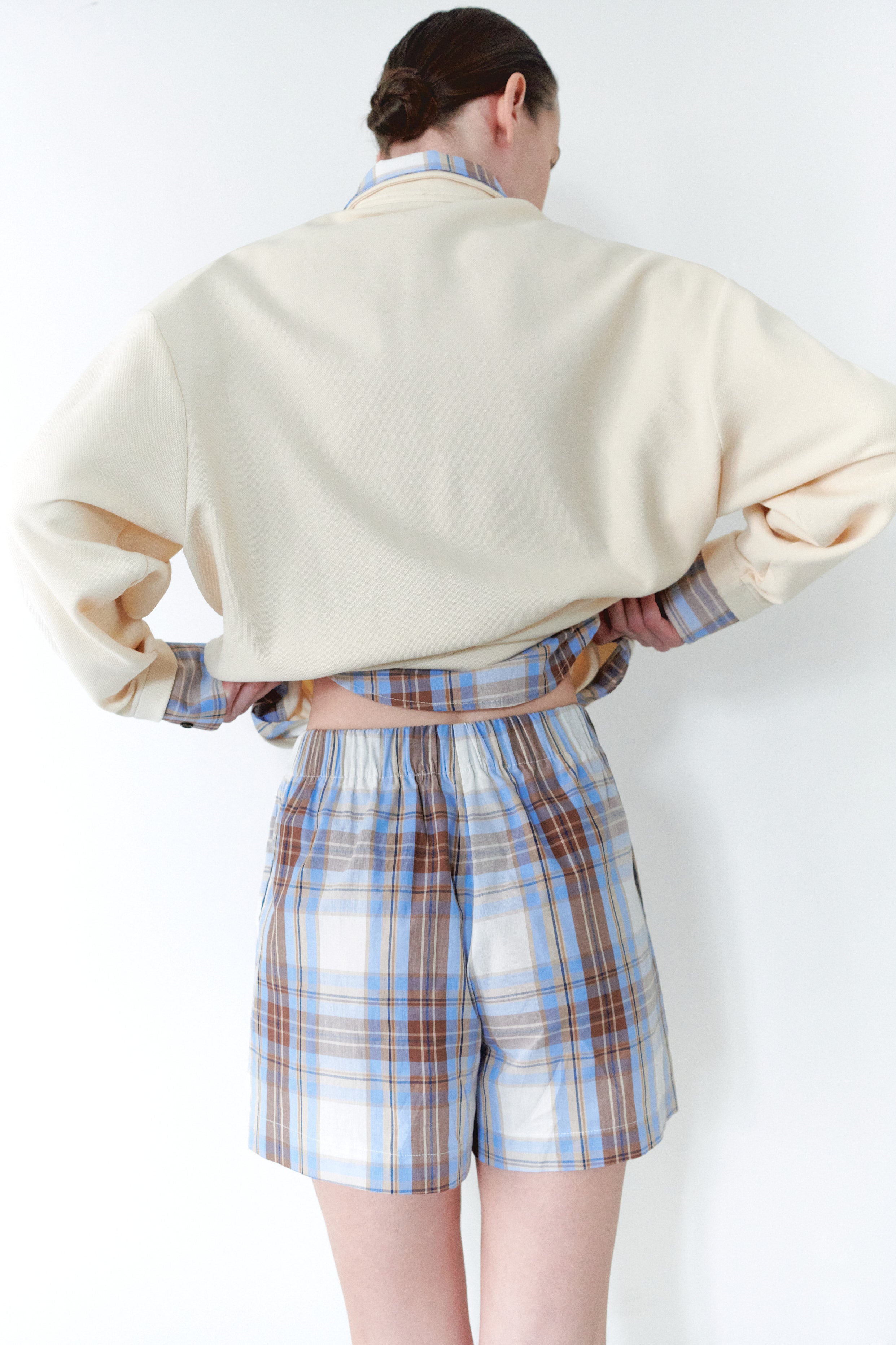 Blue Plaid Short With Button Details