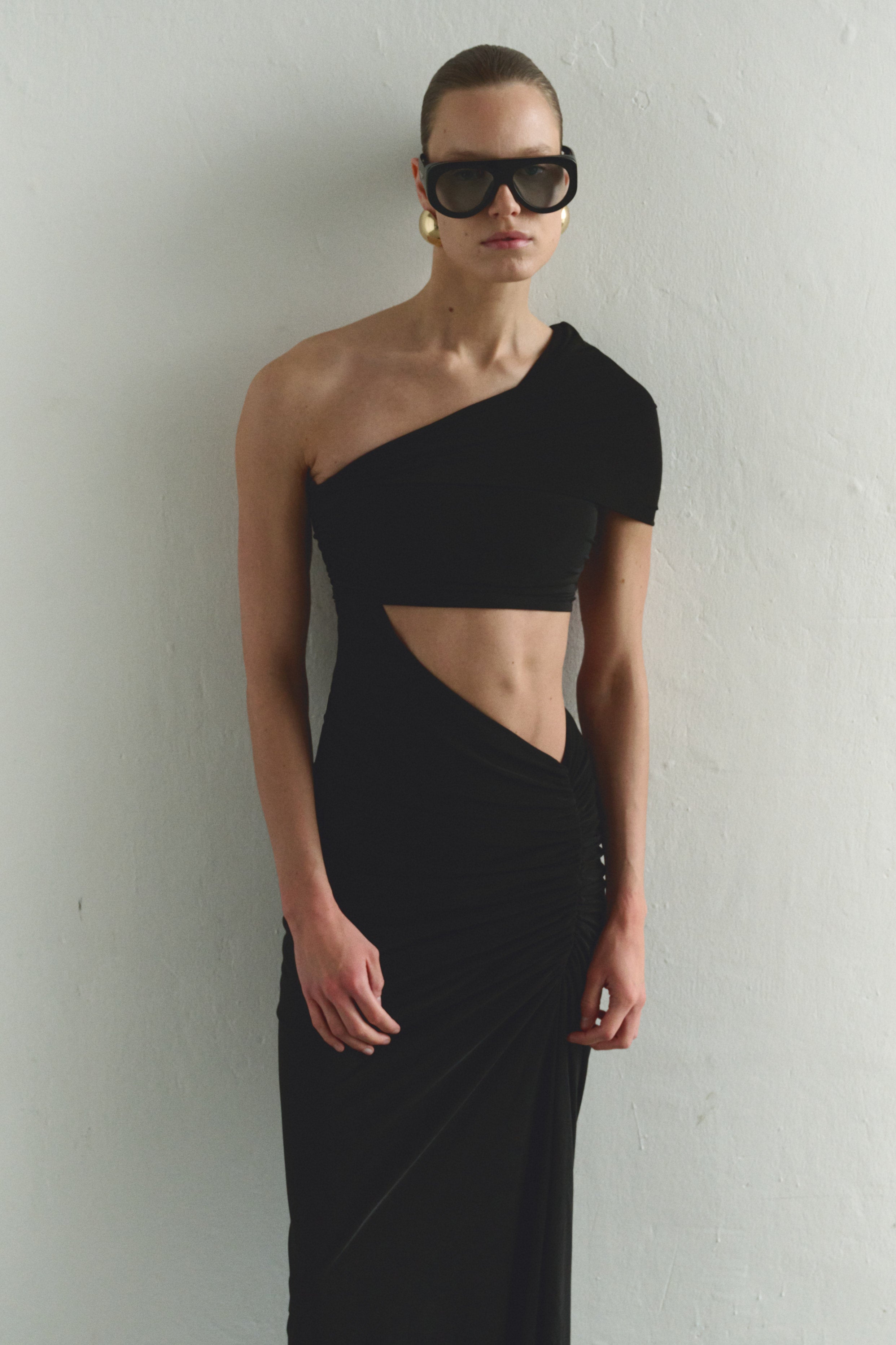 One-shoulder Black Maxi Dress with Cut-Out Detail