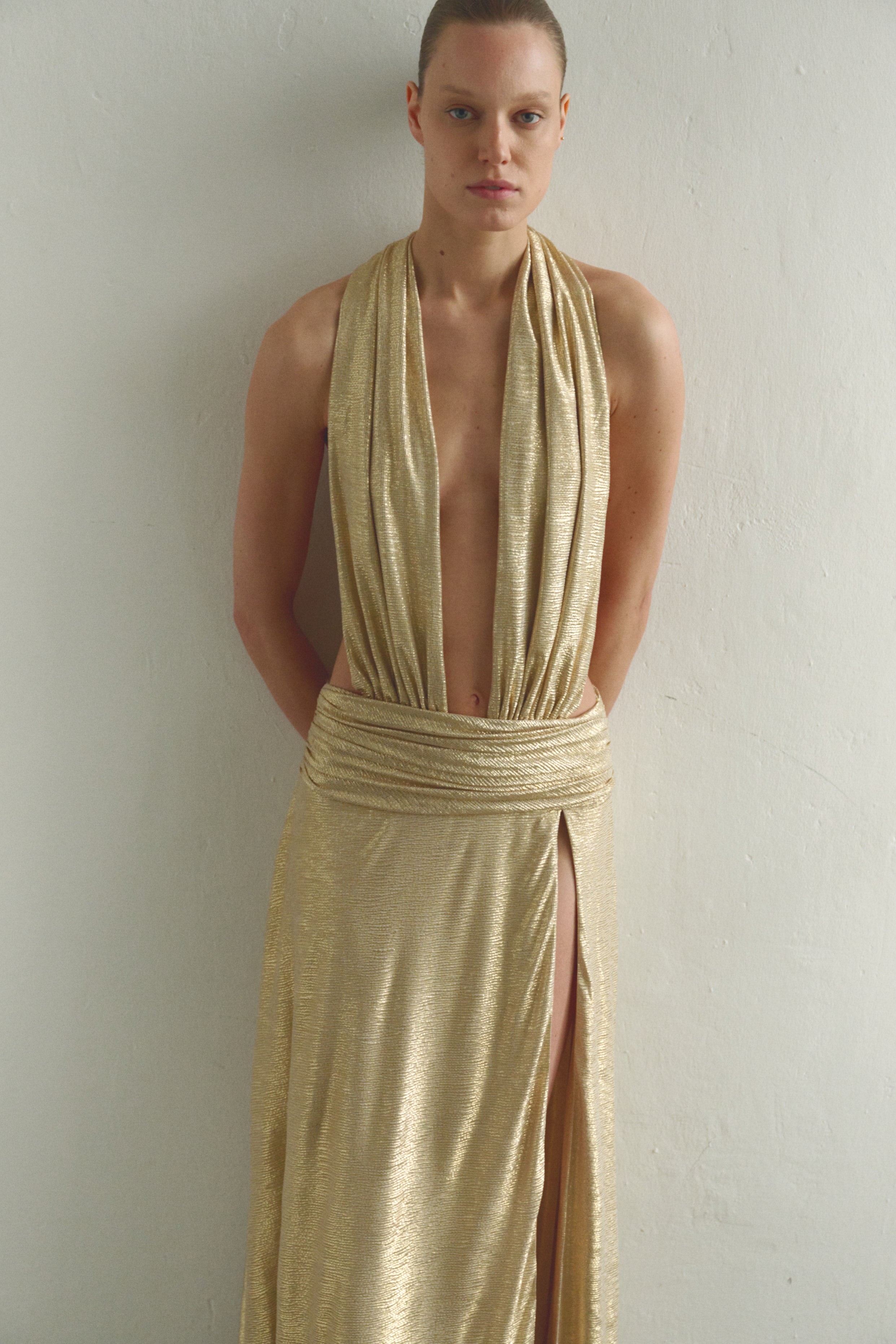 Gold Dress with Side Slit