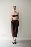 Brown Satin Midi Skirt with Pockets