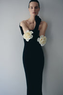 Black Straples Dress with Rose Gloves