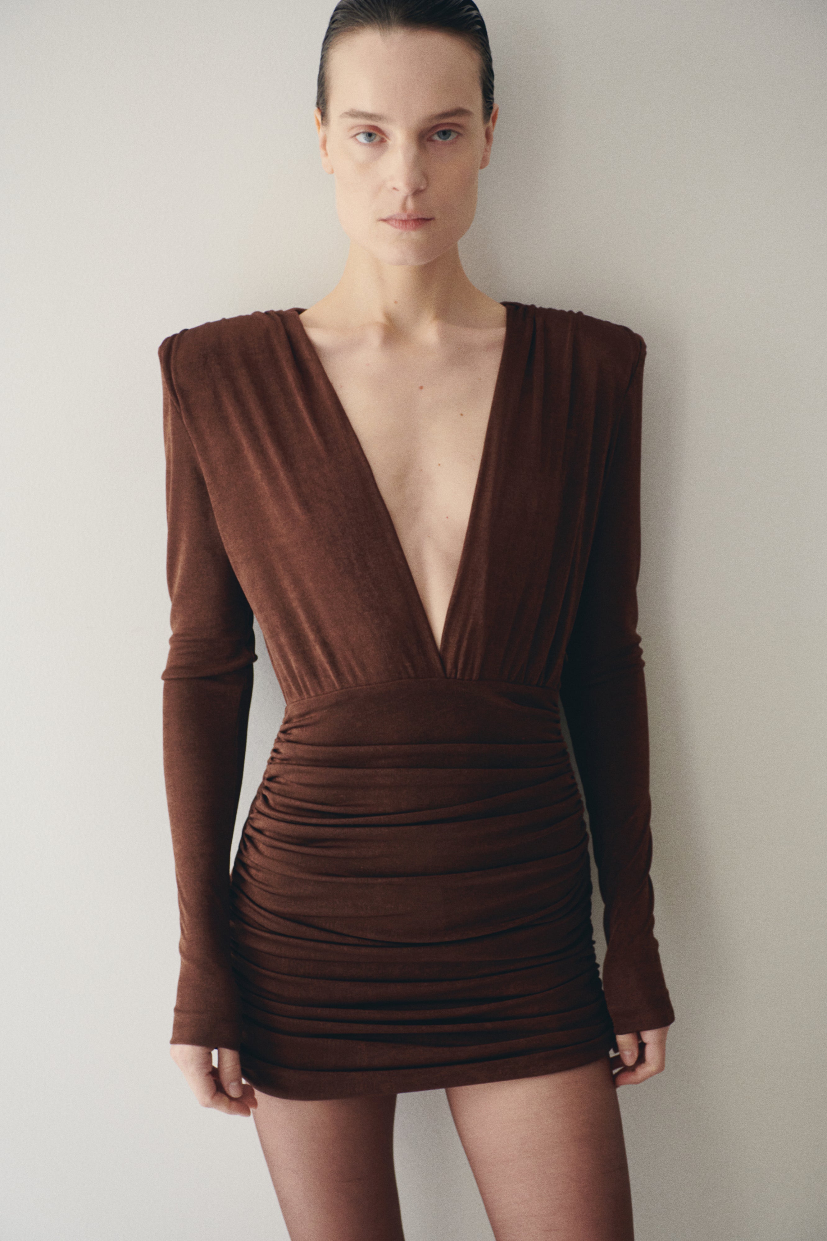 Brown Mini Dress with Shoulder Pads