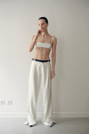 White Satin Trousers with Lace Details