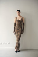 Leopard Print Long Dress with Gloves