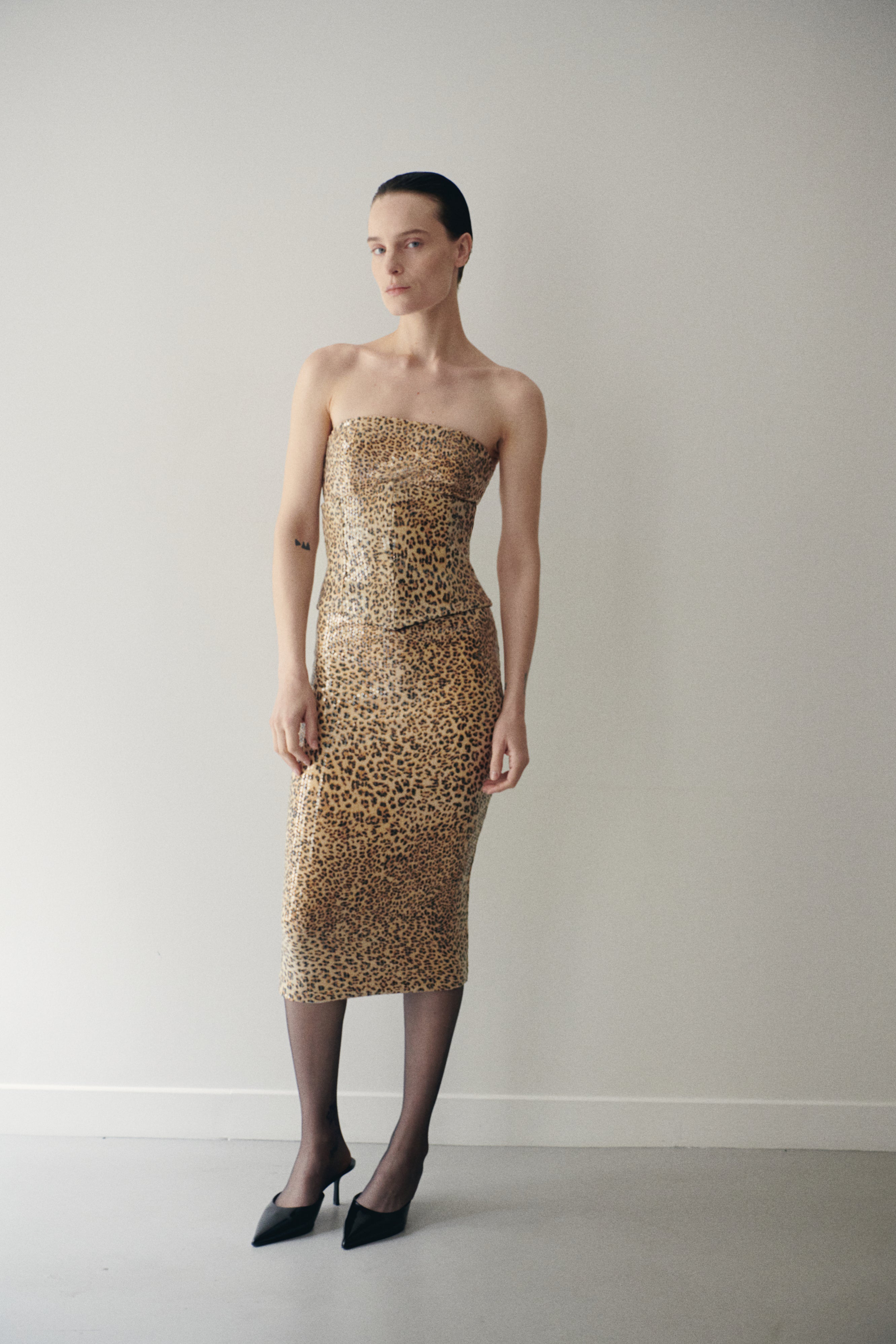 Leopard Print Sequin Midi Dress