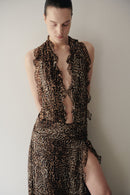 Leopard Print Chiffon Dress with Side Slit