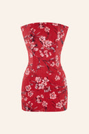 Flower Print Mini Dress with Structure Neckline