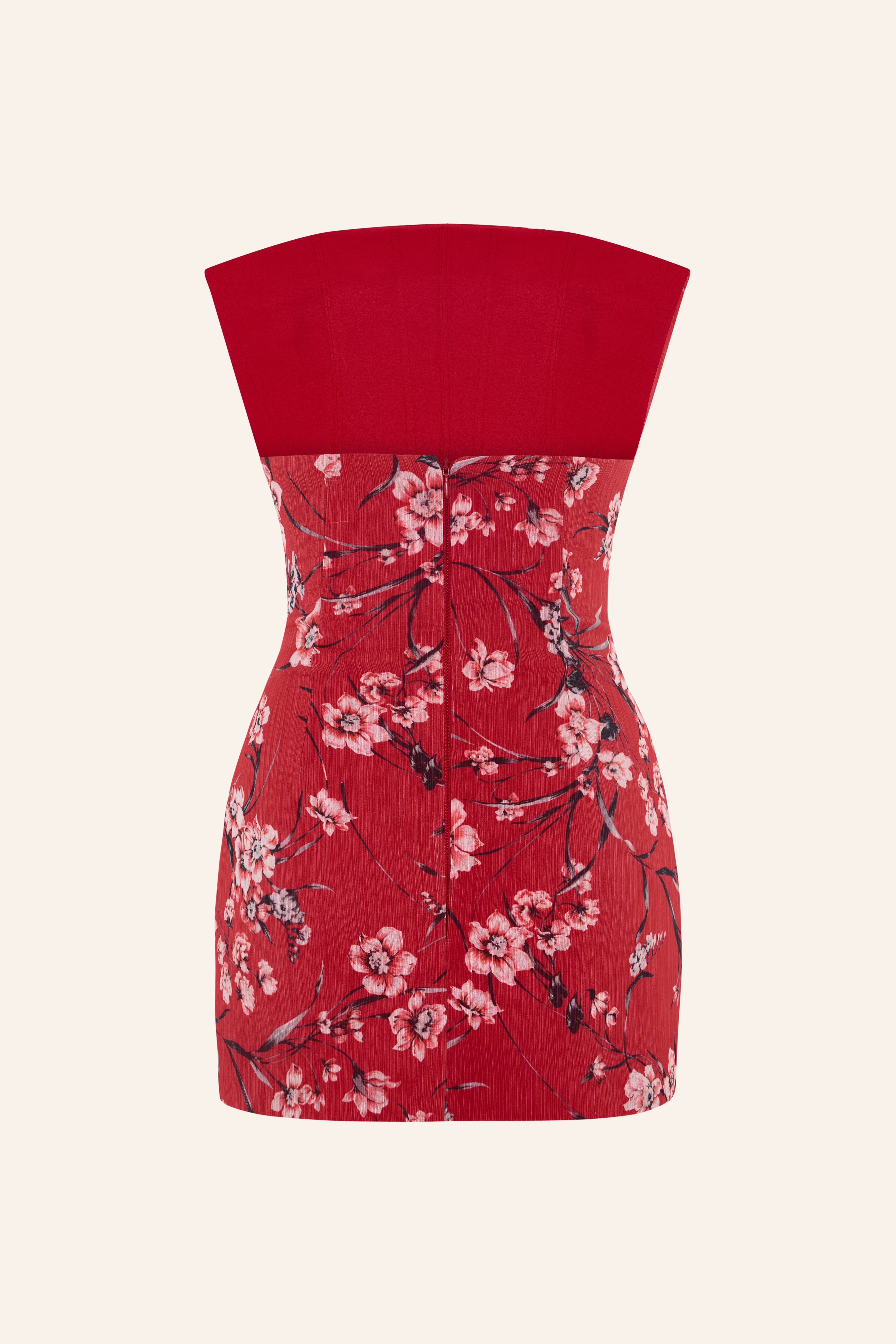 Flower Print Mini Dress with Structure Neckline