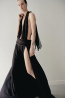 Brown Chiffon Dress with Side Slit