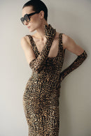 Leopard Print Long Dress with Gloves