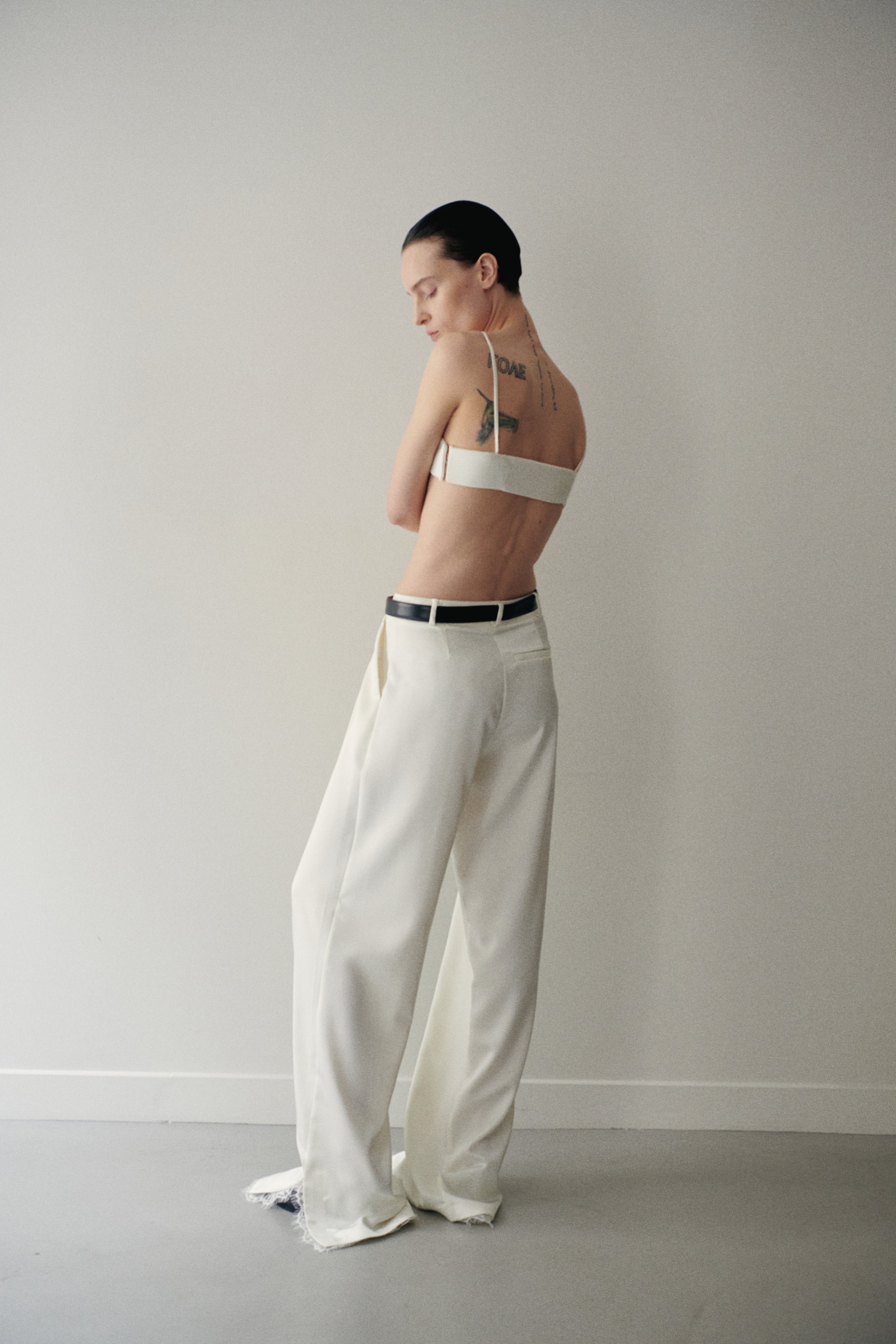 White Satin Trousers with Lace Details