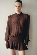 Brown Chiffon Shirt Mini Dress