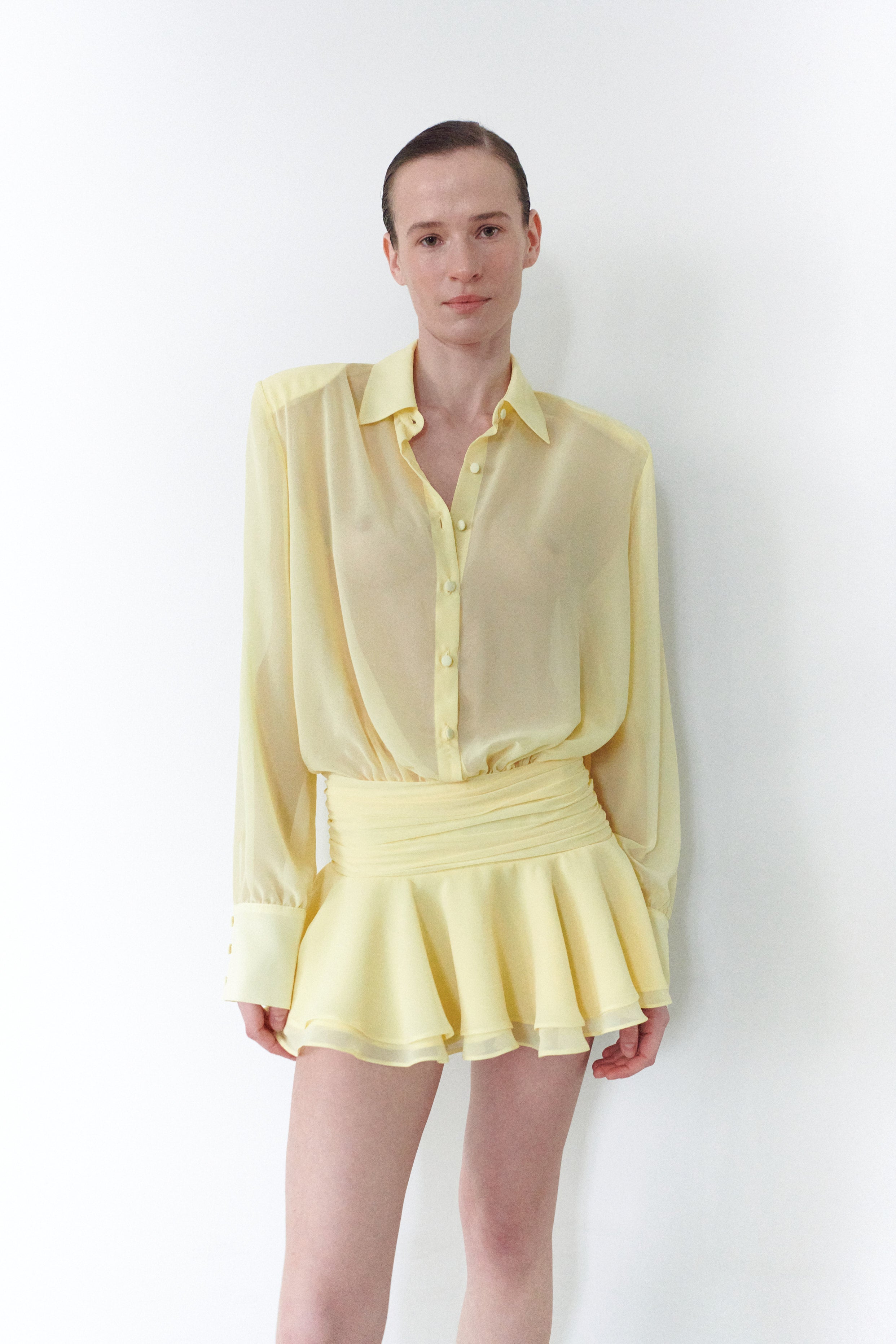 Yellow Chiffon Shirt Dress Leam Almes EU Yellow Chiffon Shirt Dress Leam Almes EU