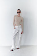 White Unisex Lightweight Gabardine Pants With Big Pockets