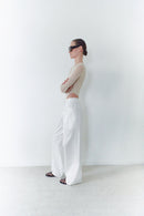 White Unisex Lightweight Gabardine Pants With Big Pockets