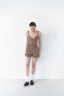 Brown Plaid Short With Button Details