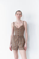 Brown Plaid Short With Button Details