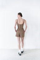 Brown Plaid Short With Button Details