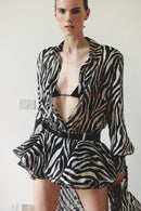 Zebra Print Chiffon Shirt Train Dress