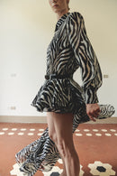 Zebra Print Chiffon Shirt Train Dress