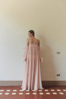 Salmon Chiffon Maxi Dress with Bowknot Gloves