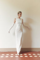 White Draped Maxi Dress with Gloves