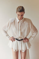 White Chiffon Shirt Train Dress