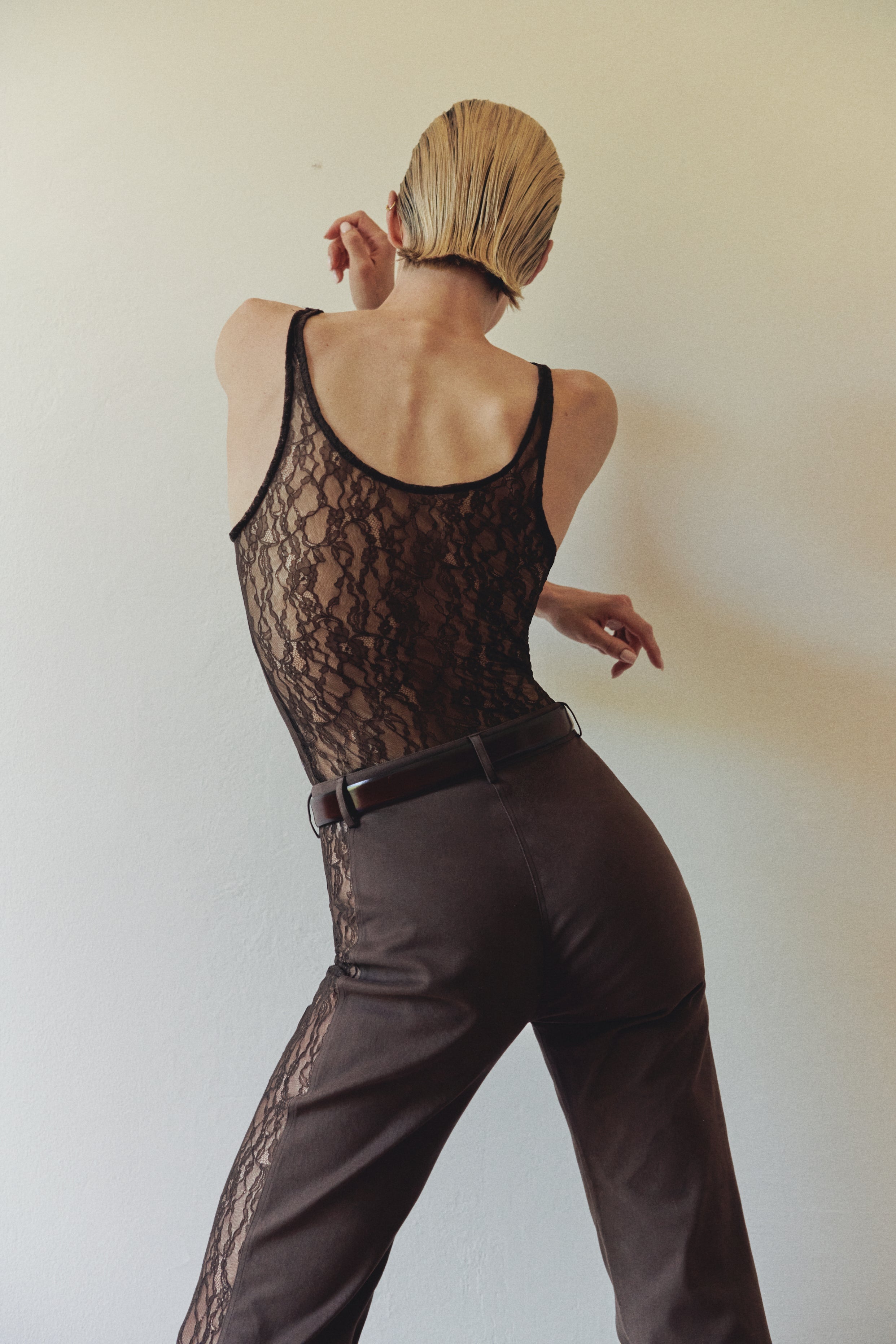 Brown Lace Detailed Pants