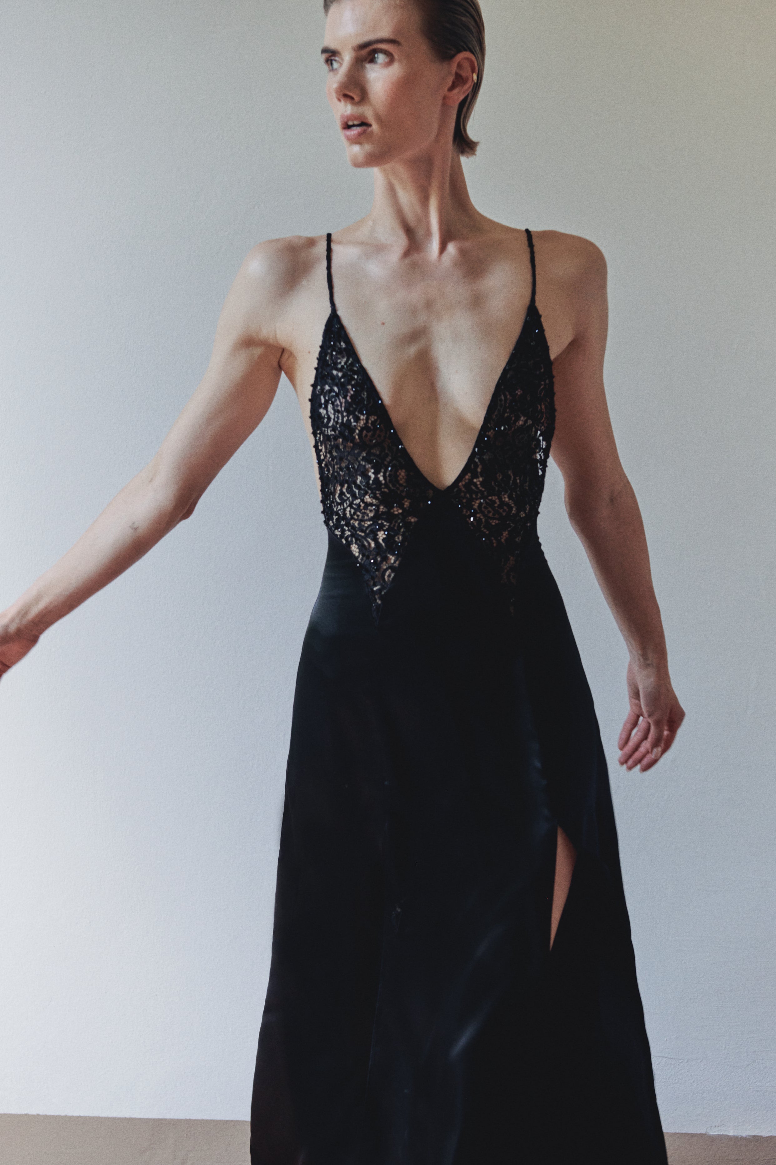 Black Embellished Maxi Dress with Double Side Slits