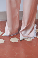 Salmon Satin Trousers with Lace Details