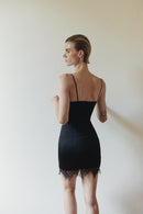 Black Satin Mini Dress with Lace Details