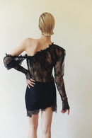 Black Asymmetric Lace Mini Dress