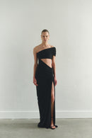 One-shoulder Black Maxi Dress with Cut-Out Detail