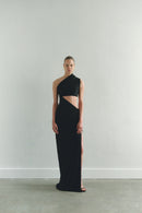 One-shoulder Black Maxi Dress with Cut-Out Detail