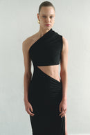 One-shoulder Black Maxi Dress with Cut-Out Detail