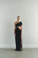 One-shoulder Black Maxi Dress with Cut-Out Detail
