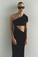 One-shoulder Black Maxi Dress with Cut-Out Detail