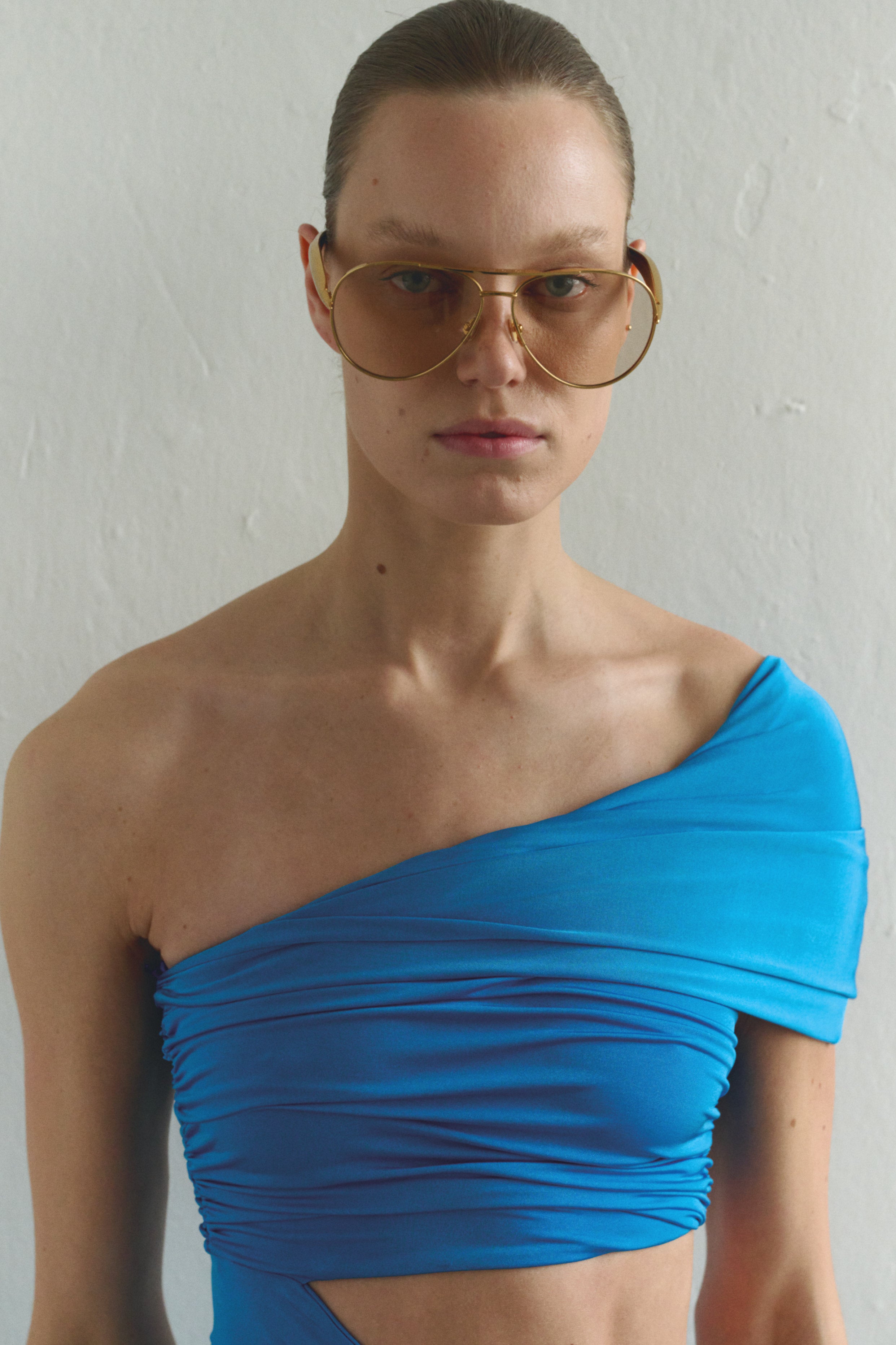 One-shoulder Turquoise Maxi Dress with Cut-Out Detail