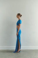 One-shoulder Turquoise Maxi Dress with Cut-Out Detail
