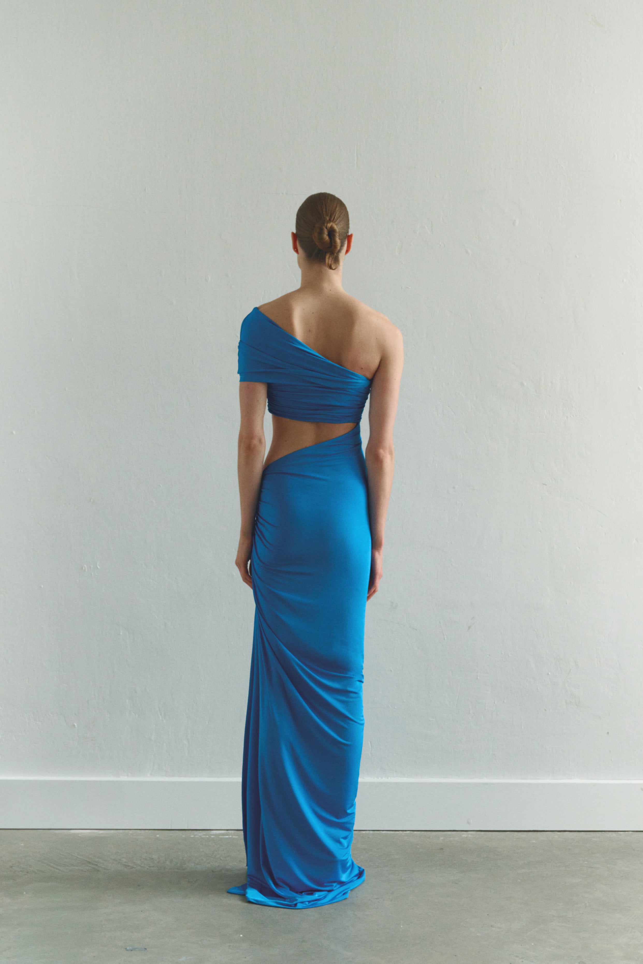 One-shoulder Turquoise Maxi Dress with Cut-Out Detail