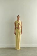 Butter Yellow Maxi Dress with Front Knot and Cut-Out Details