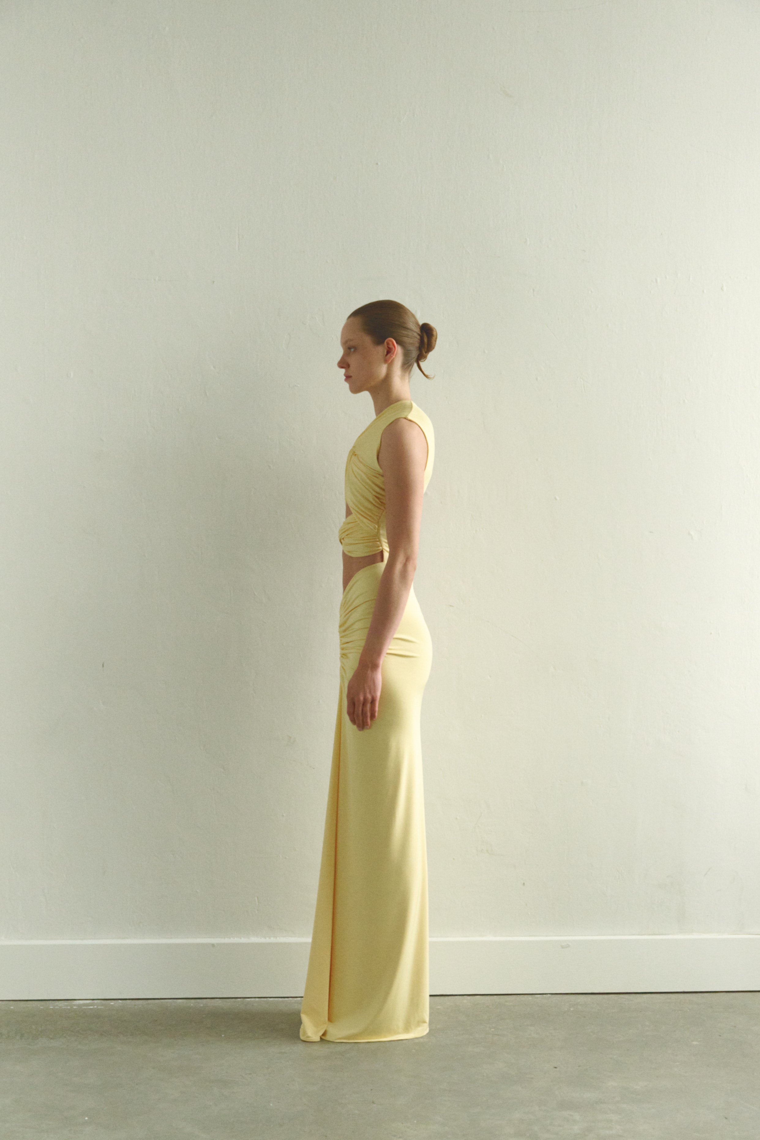 Butter Yellow Maxi Dress with Front Knot and Cut-Out Details