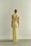 Butter Yellow Maxi Dress with Front Knot and Cut-Out Details