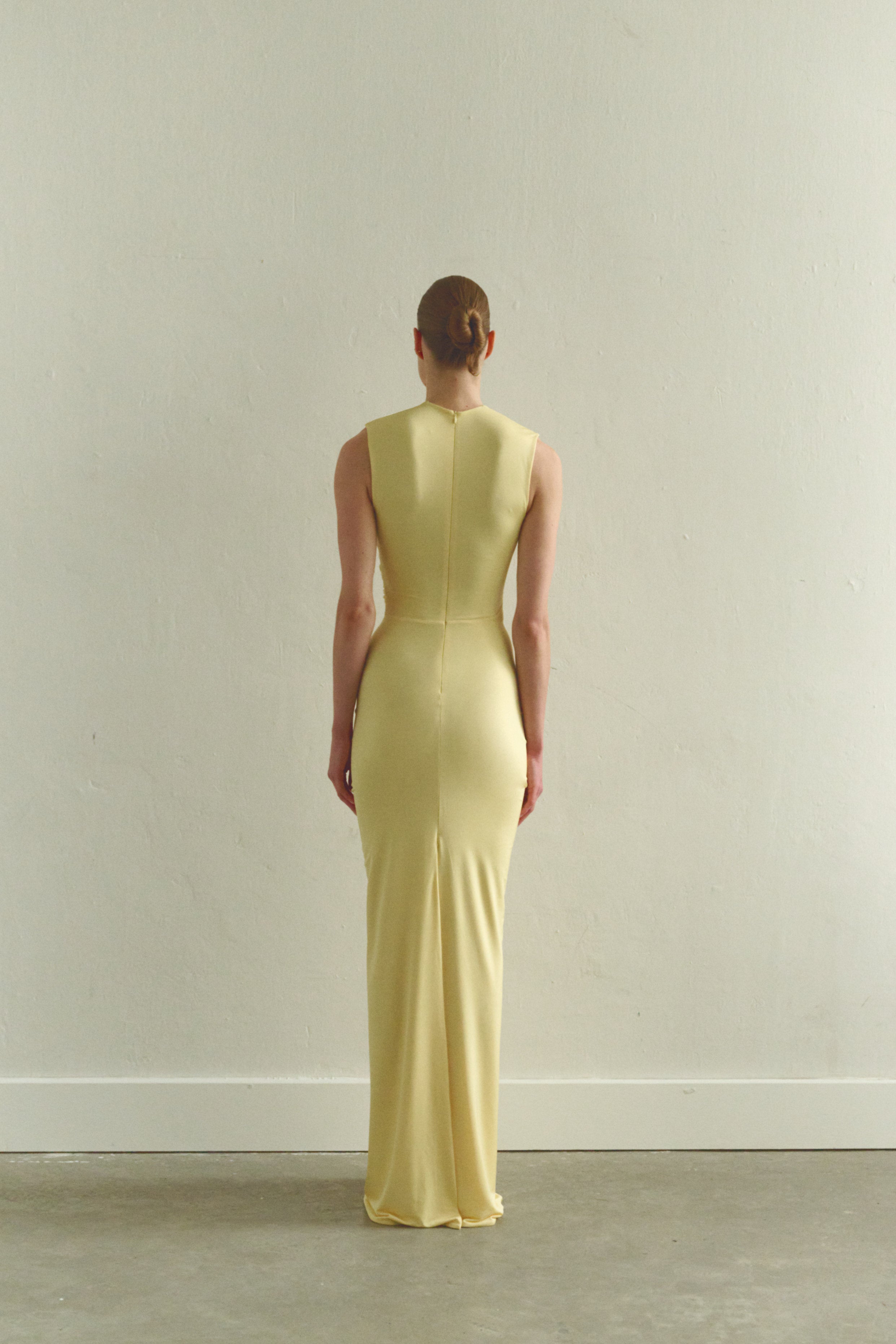 Butter Yellow Maxi Dress with Front Knot and Cut-Out Details