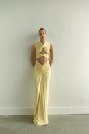 Butter Yellow Maxi Dress with Front Knot and Cut-Out Details