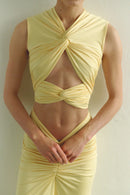 Butter Yellow Maxi Dress with Front Knot and Cut-Out Details